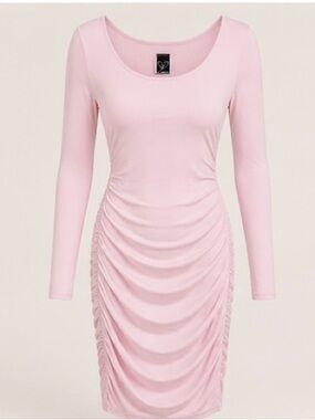 Windsor Light Pink Long Sleeve Ruched Bodycon Dress